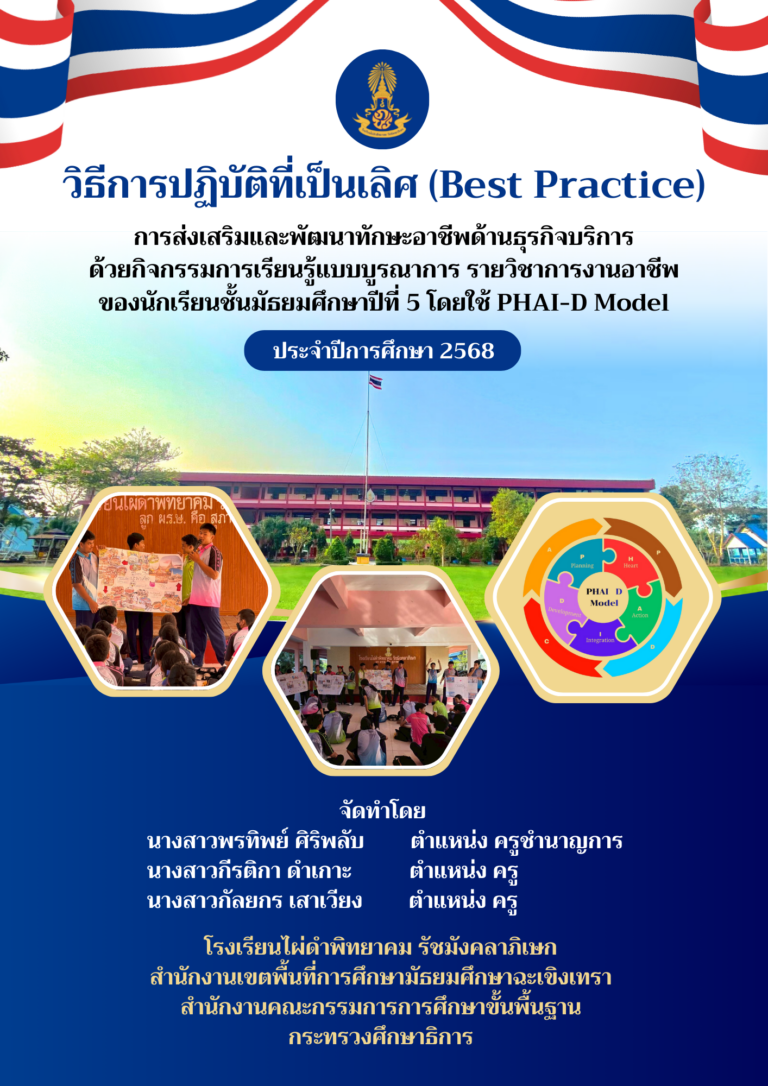 วิธีการปฏิบัติที่เป็นเลิศ (Best Practice) การส่งเสริมและพัฒนาทักษะอาชีพด้านธุรกิจบริการด้วยกิจกรรมการเรียนรู้แบบบูรณาการ รายวิชาการงานอาชีพ ของนักเรียนชั้นมัธยมศึกษาปีที่ 5